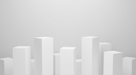 3d exhibition stand. White blank empty podium isolated on gray background for presentation and...