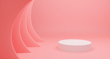 3d pink podium background abstract for mockup, banner, showcase, display. Blank white pedestal isolated on minimal background. Creative idea scene. 3d pastel cylinder shape.の写真素材