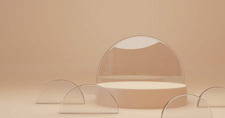 3d rendering of display podium stand with glass in studio. Abstract beige background scene with...