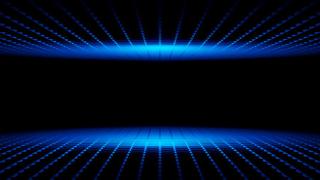 3d rendering illustration for stage. Futuristic abstract blue background geometric shapes. dark neon...