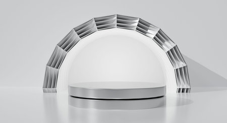 Abstract 3d rendering illustration of pedestal isolated on metal background scene for mockup,...
