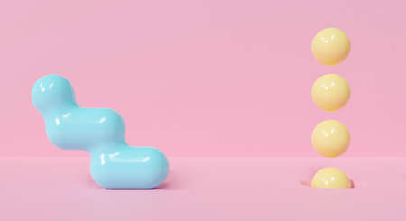 3d pink background abstract with glossy sphere of bubble ball. Realistic 3d rendering for display product, backdrop, banner on website. Minimal poster on pastel color. Creative concept design.の写真素材