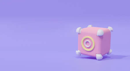 Cute 3d camera icon or video game object on purple background abstract. 3d rendering illustration. Cartoon minimalism design. Creative idea concept. Social media advertising.の写真素材