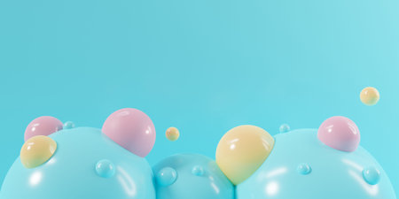 Ball 3d render design of pastel balloon blue background abstract texture with bubble party for...