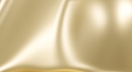 Gold background abstract light with geometric. Modern golden satin fabric texture. Luxury backdrop 3D render illustration of soft silk cloth for cosmetic product.の写真素材