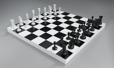 3d render illustration of black knight chess board pieces on gray background for education sport game. Marketing competition business team concept.の写真素材