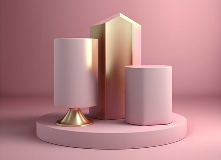 Display 3d render of podium winner on pink background abstract for beauty products. Generative Ai.の素材