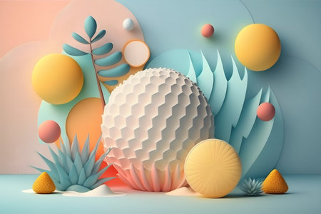 Cute 3d rendering of summer background abstract pastel for minimal beauty. Generative Ai  with copy space.の素材