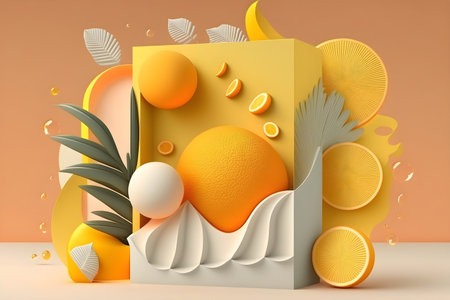 Cute 3d rendering of summer background abstract pastel for minimal beauty. Generative Ai  with copy space.の素材