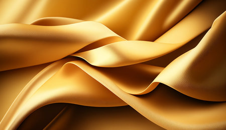 Gold silk fabric background texture abstract pattern. Luxury satin cloth 3d rendering illustration. Generative Ai.の素材