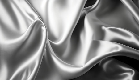 Silver grey silk fabric background texture abstract pattern. Luxury satin cloth 3d rendering illustration. Generative Ai.の素材