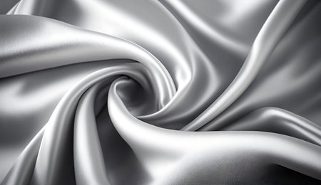 Silver grey silk fabric background texture abstract pattern. Luxury satin cloth 3d rendering illustration. Generative Ai.の素材