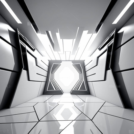 White futuristic background abstract. Room 3d rendering of space city sci fi texture. Generative Ai  with copy space.の素材