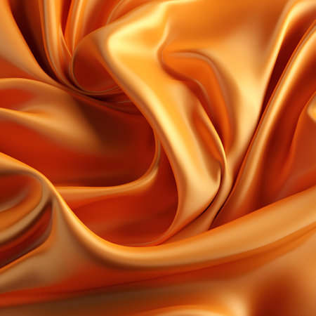 Orange silk fabric background texture abstract pattern. Luxury satin cloth 3d rendering illustration. Generative Ai.の素材