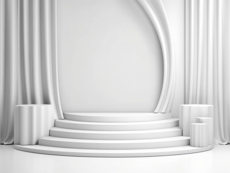 White 3d rendering stand display isolated on gray background abstract in luxury studio room wall art for pedestal winner. Generative Ai.の素材