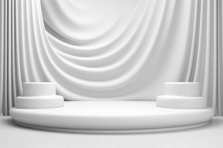 White 3d rendering stand display isolated on gray background abstract in luxury studio room wall art for pedestal winner. Generative Ai.の素材