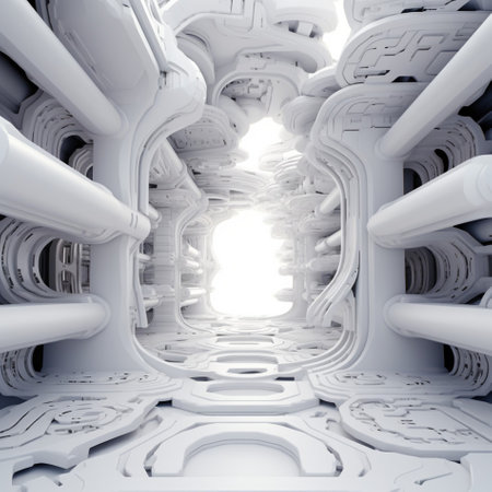 White futuristic background abstract. Room 3d rendering of space city sci fi texture.の素材