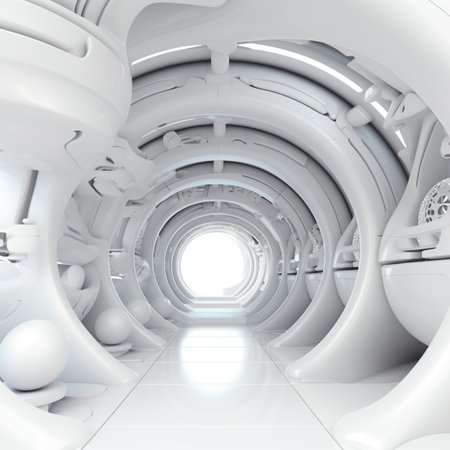 White futuristic background abstract. Room 3d rendering of space city sci fi texture.の素材