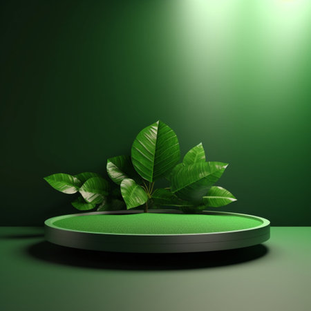 Green background Tropical leaves. Nature 3d rendering illustration for podium product presentation. Generative Ai.の素材