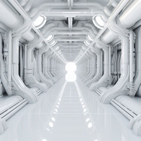 White futuristic background abstract. Room of space city sci fi texture. Generative Aiの素材