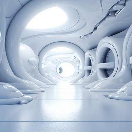 White futuristic background abstract. Room of space city sci fi texture. Generative Ai  with copy space.の素材