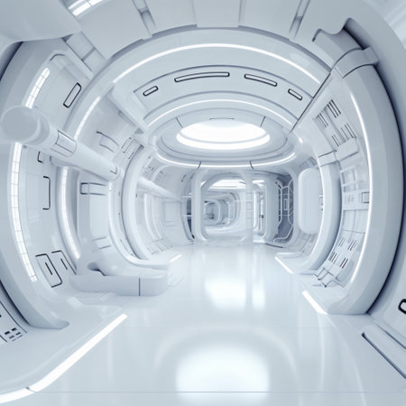 White futuristic background abstract. Room of space city sci fi texture. Generative Ai  with copy space.の素材