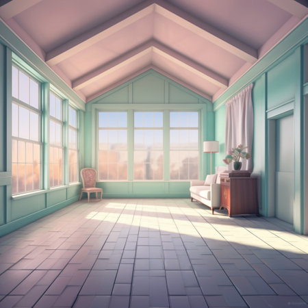 Room interior design window background. Pastel house with Generative Ai.の素材