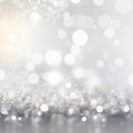 Silver lights background texture abstract Christmas decoration. Beautiful bright winter sparkle white bokeh with Generative Ai.の素材