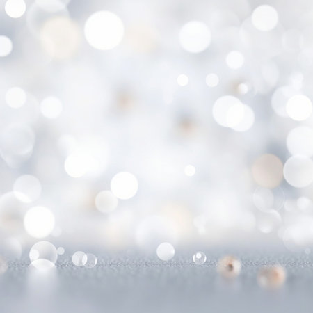 Silver lights background texture abstract Christmas decoration. Beautiful bright winter sparkle white bokeh with Generative Ai.の素材