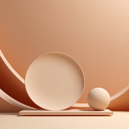 Beige background studio with Generative Ai. minimalism podium stand for branding.の素材