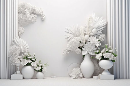 White flowers isolated on White background abstract for display product podium. Bouquet wedding with Generative Ai.の素材