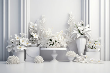 White flowers isolated on White background abstract for display product podium. Bouquet wedding with Generative Ai.の素材