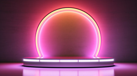 Light neon background studio with Generative Ai. Empty stage show. Night club interior.の素材