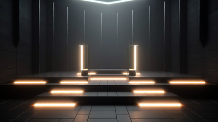 Light neon background studio with Generative Ai. Empty stage show. Night club interior.の素材