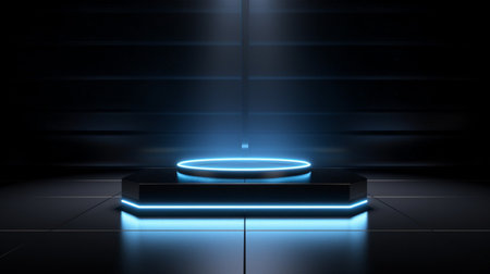 Light neon background studio with Generative Ai. Empty stage show. Night club interior.の素材