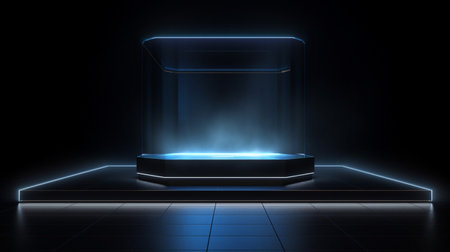 Light neon background studio with Generative Ai. Empty stage show. Night club interior.の素材