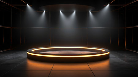Light neon background studio with Generative Ai. Empty stage show. Night club interior.の素材