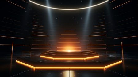 Light neon background studio with Generative Ai. Empty stage show. Night club interior.の素材