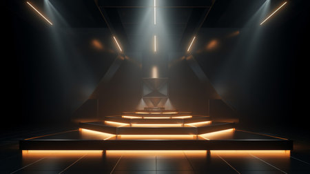 Light neon background studio with Generative Ai. Empty stage show. Night club interior.の素材
