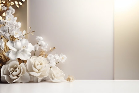 Rose white background abstract with Generative Ai for podium stand. Bouquet flowers isolated.の素材