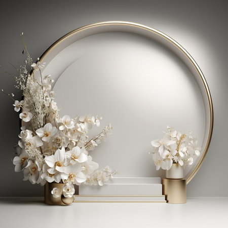 Rose white background abstract with Generative Ai for podium stand. Bouquet flowers isolated.の素材