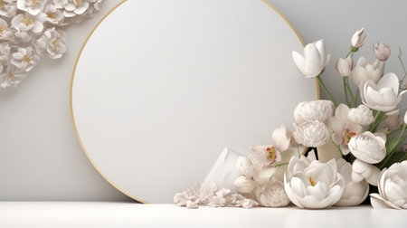 Rose white background abstract with Generative Ai for podium stand. Bouquet flowers isolated.の素材