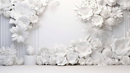Rose white background abstract with Generative Ai for podium stand. Bouquet flowers isolated.の素材