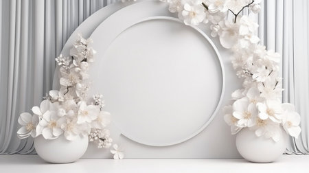 Rose white background abstract with Generative Ai for podium stand. Bouquet flowers isolated.の素材
