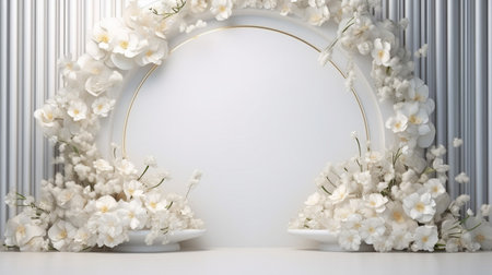 Rose white background abstract with Generative Ai for podium stand. Bouquet flowers isolated.の素材