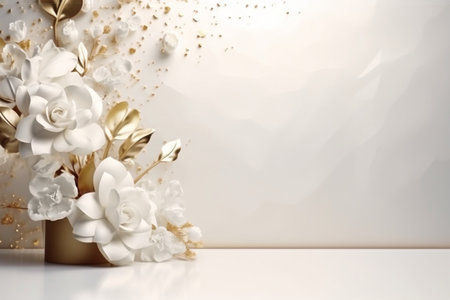 Rose white background abstract with Generative Ai for podium stand. Bouquet flowers isolated.の素材
