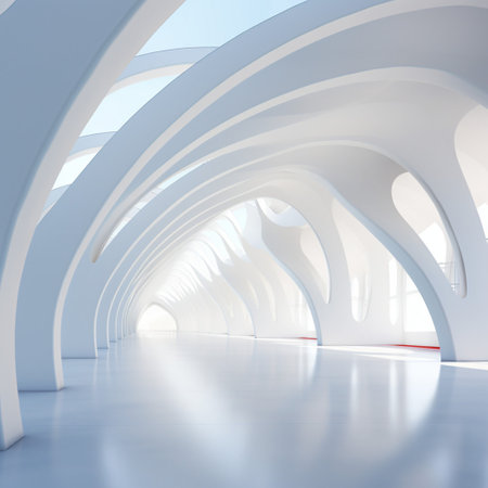 White Abstract Architecture Background. Technology Future Futuristic Building circular with Generative Ai.の素材