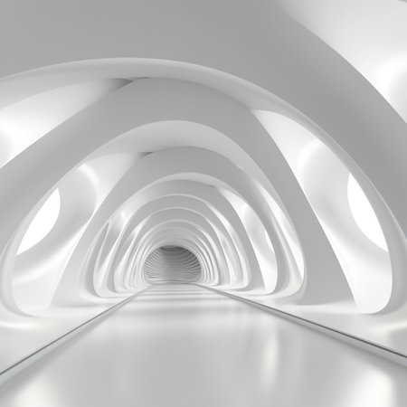 White Abstract Architecture Background. Technology Future Futuristic Building circular with Generative Ai.の素材