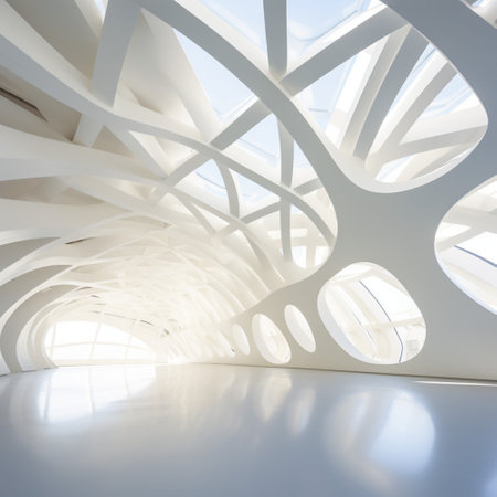 White Abstract Architecture Background. Technology Future Futuristic Building circular with Generative Ai.の素材