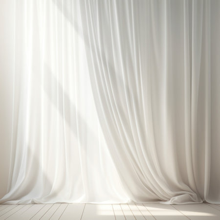 White curtain background texture on window with Generative Ai. Empty room interior.の素材